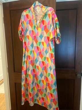 Multicolor Geometric Maxi Dress with V-Neck